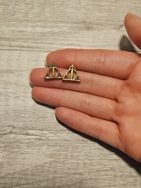Deathly Hallows Symbol Stud Earrings - Brass Tone